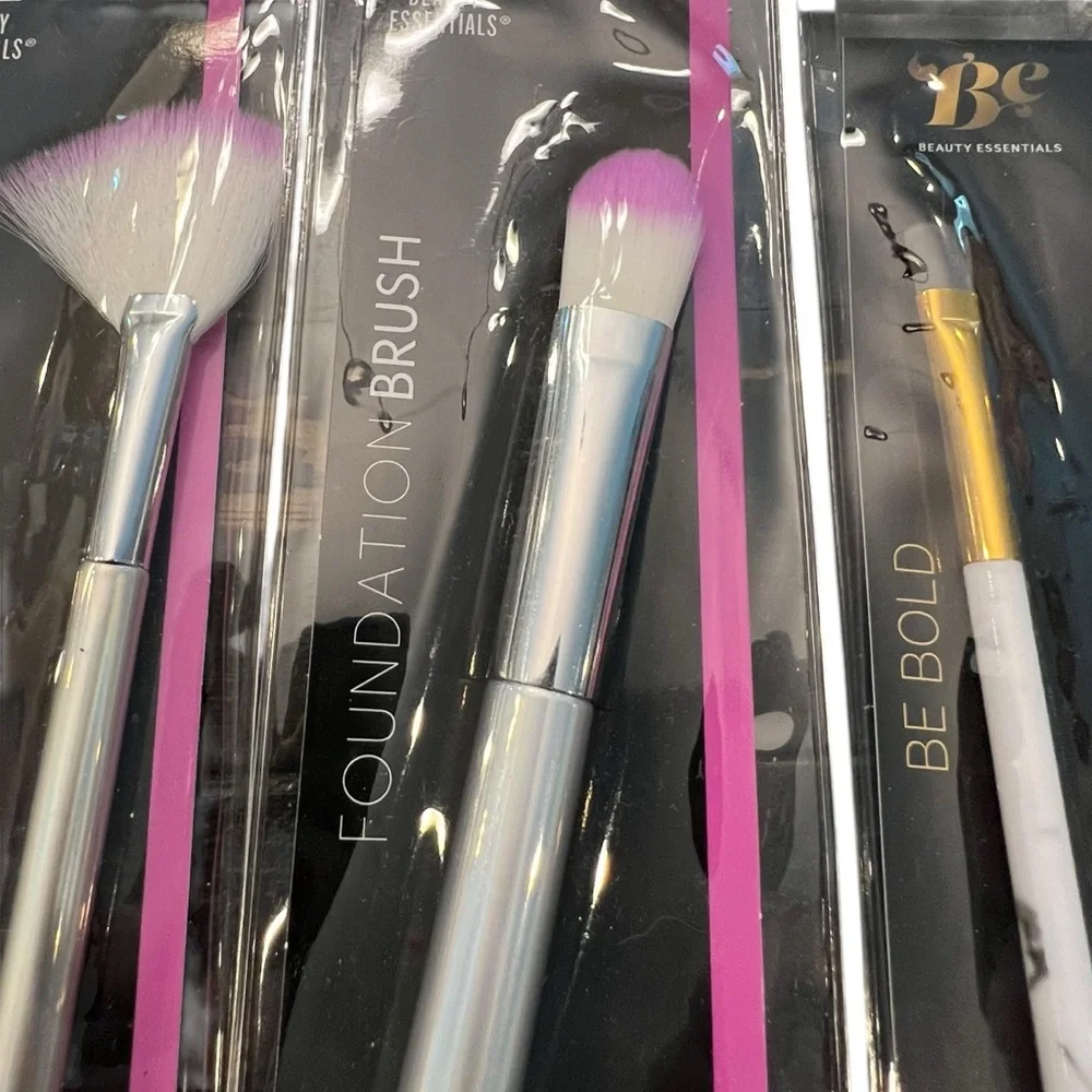 Beauty Essentials Makeup Brush Set 5 Pc Silver Pink Marble‎ NEW